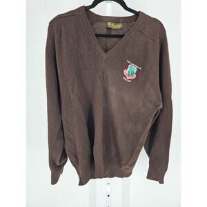 Vtg Glenmuir Mens Sz XL 100% Wool V Neck Sweater Brown RAF Lakenheath England